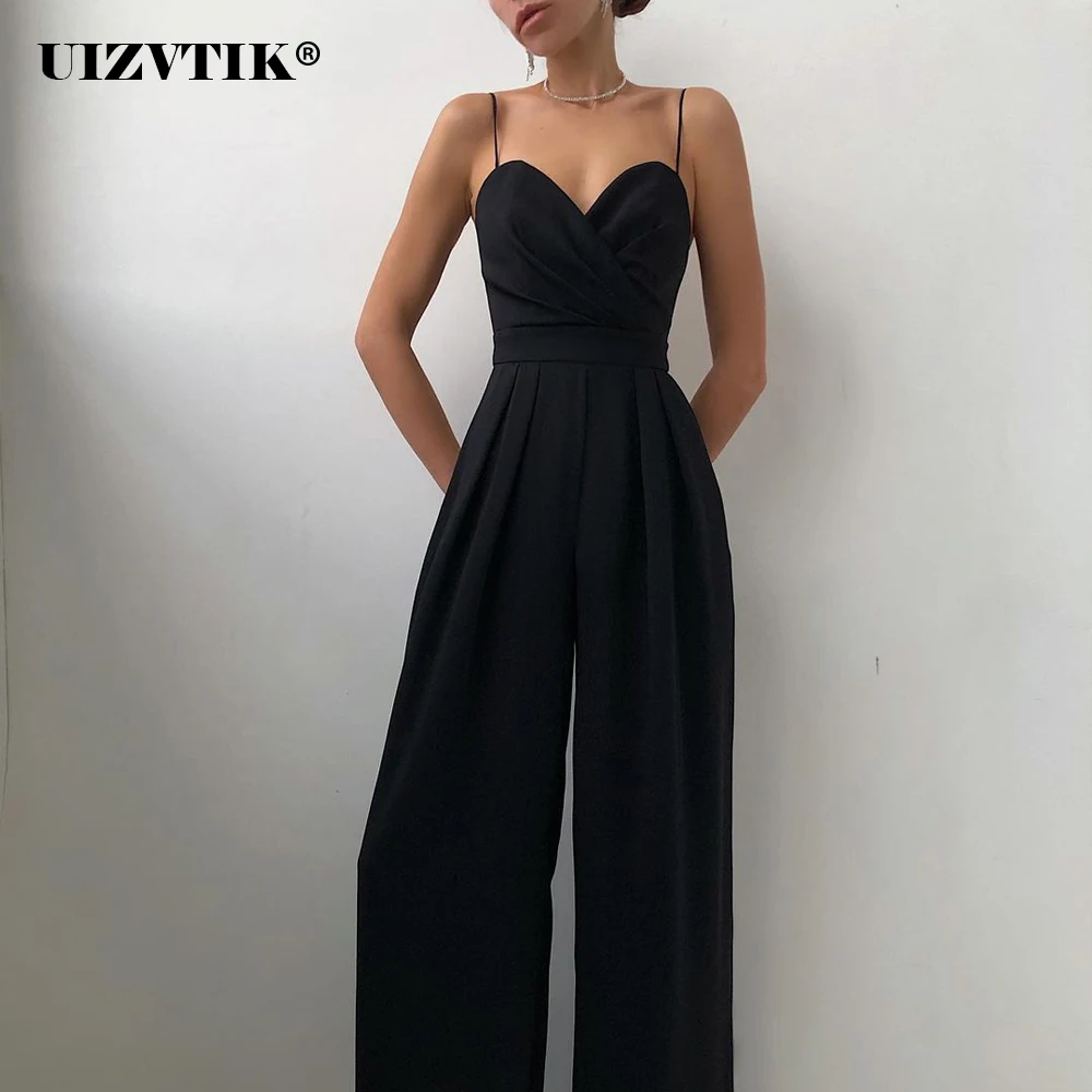 Women's Elegant Summer Jumpsuit, Off Shoulder Sleeveless Sling Romper, Casual Office Lady, Solid Straight Playsuit, Sexy,Fashion