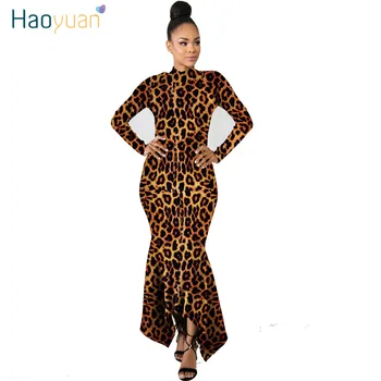 

HAOYUAN Sexy Knit Camo Leopard Fall Winter Dress Women Christmas Long Sleeve Mermaid Night Party Club Dress Bodycon Maxi Dresses