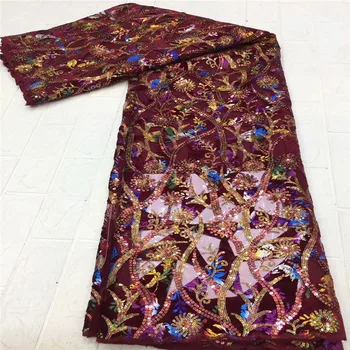

Nigerian Sequins Lace Fabrics red/gold High Quality African Velvet Lace Fabric Wedding French Tulle Lace Material For Dress