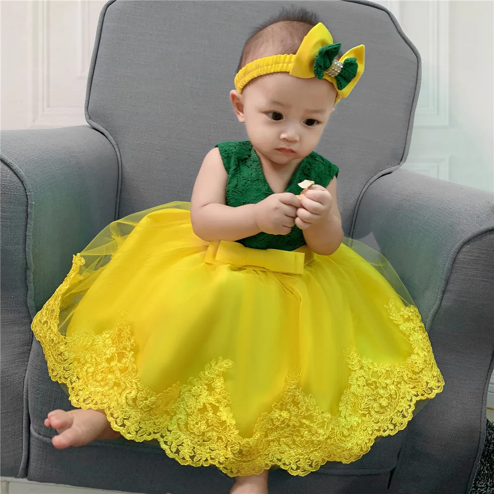 Лидер продаж, новые стильные платья для новорожденных Детское кружевное платье на 1 год, платье для маленьких девочек на день рождения бальное платье с бантом для малышей