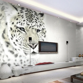 

Animal White Leopard Photo Mural Customized Size Non-woven 3D Wall Paper Living Room TV Sofa Background Modern Simple Home Decor