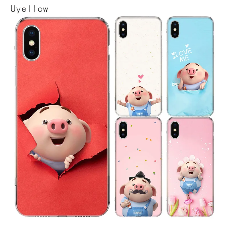 

Uyellow Pig Mans Cute Trend Cover For Iphone 5 6S 7 8 10 Plus Silicone Soft TPU Phone Case For Apple X XR XS MAX Coque Shell