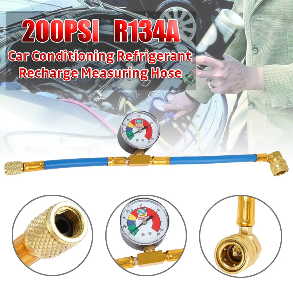 R134A 200PSI Car Auto AC Air Conditioning R134A Refrigerant Recharge Measuring Hoses With