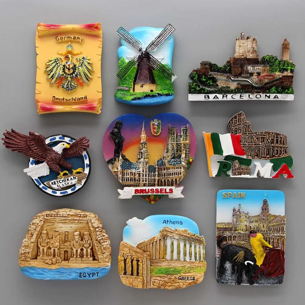 3d fridge magnet German Dutch windmill Egypt American Spain bullfighter Rome Colosseum Belgium urine boy Greece Athens Souvenirs | Дом и сад