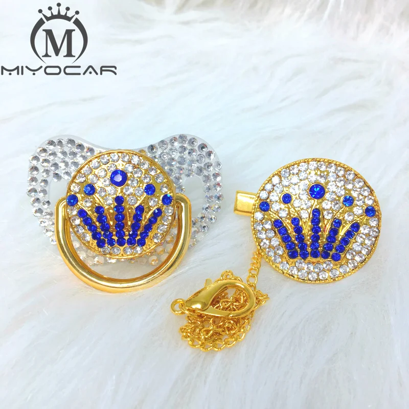 Chupeta e Clipe Coroa de Ouro Miyocar Todos Branco Bling Coroa Conjunto Chupeta Titular Corrente Linda Strass Abcg-sw 7 Estojos e corrente p chupetas