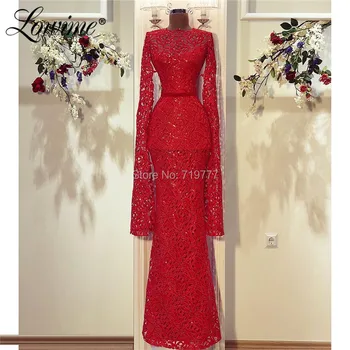 

Lace Burgundy Evening Dresses Mermaid Long Sleeves Elegant Kaftan Celebrity Party Dress Couture Robe De Soiree 2019 Prom Dress