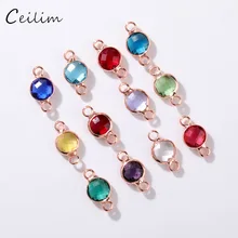 

10Pcs/Lot Rose Gold Color 6mm Crystal Birthstone Connector Charms for Jewelry Making 2 Holes Small Beads Accessaries Findings