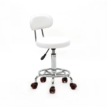 

[US-W]Round Shape Adjustable Salon Stool with Back and Line White