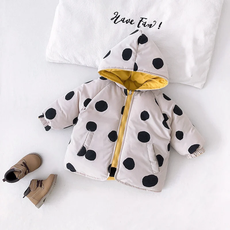 Winter Girls Kids Parkas Thicken Dot Polka Coat NEW Warm Children Baby Infants Cotton-Down Hooded Dinosaur Outwear Casaco S10150