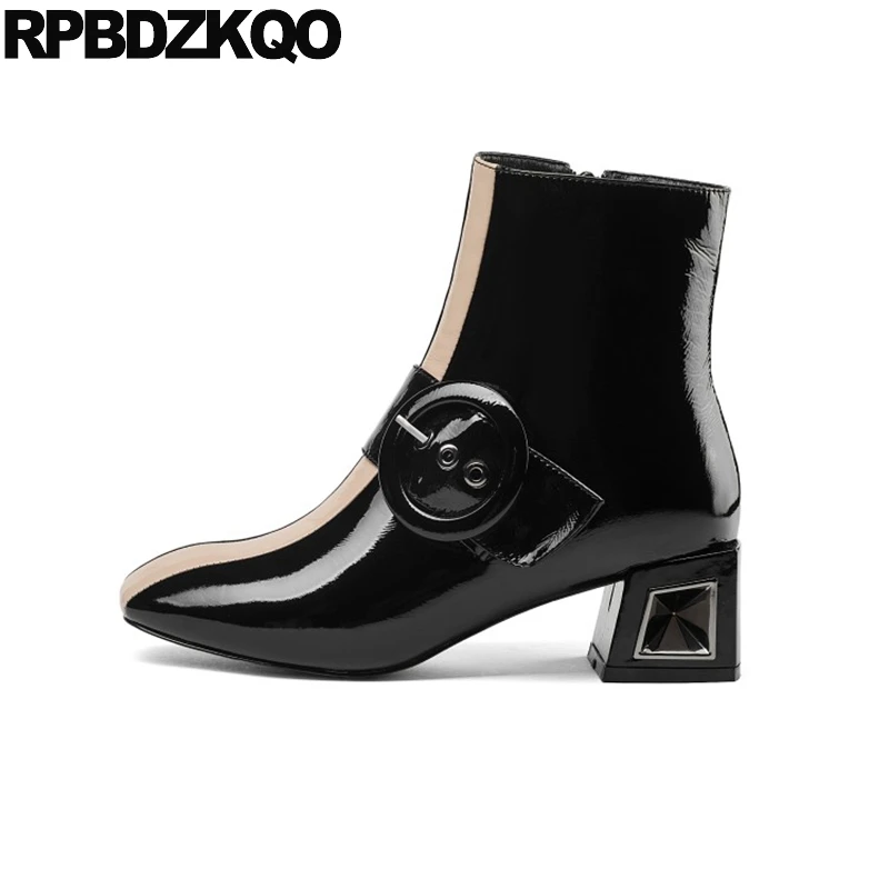 medium heel black boots