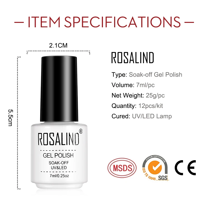 12PCS/LOT ROSALIND 7ml Glitter Neon Gel Nail Polish Set All For Manicure Semi Permanent Hybrid Varnishes Soak Off Nail Gel Kit 6