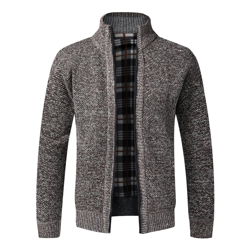 

Nice Autumn Winter Men Fleece Jacket Casual Slim Fit Stand Collar Knitted Zipper Jacket Male Cotton Thick Warm Cardigan Coats
