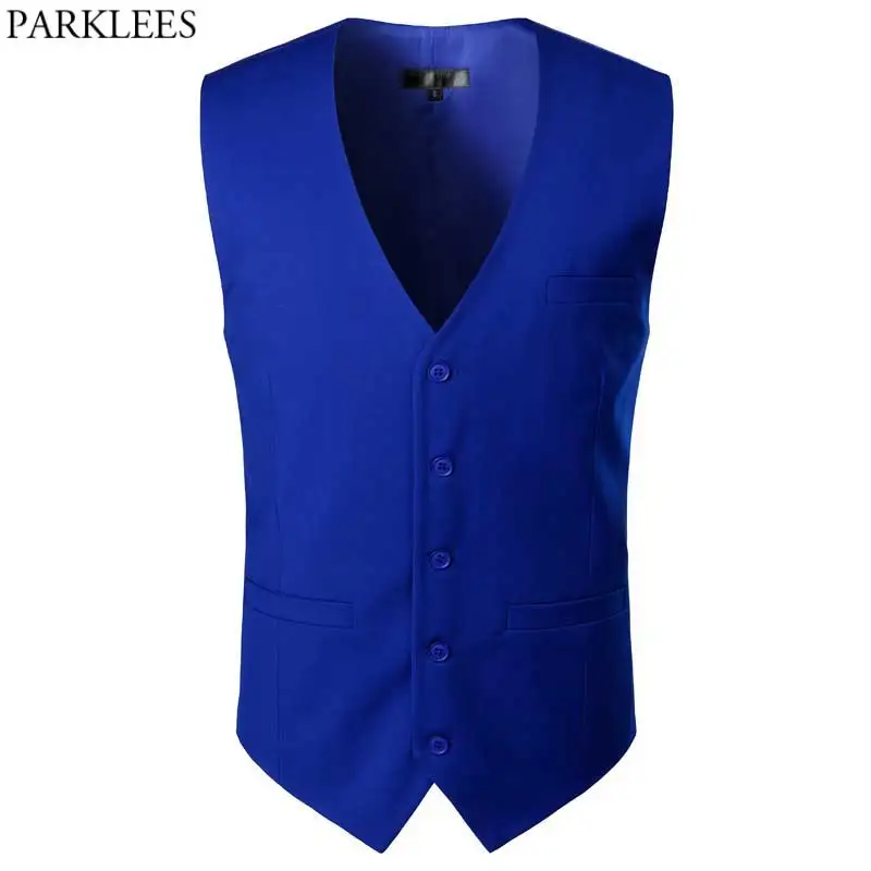 

Royal Blue Mens Dress Suit Vest 2021 Brand New Sleeveless Vests Waistcoat Men Formal Business Wedding Vests Male Gilet Homme