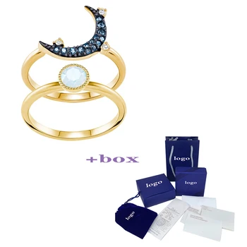 

SWA MULIER Fashion 2019 Original New 5409718 SYMBOLIC MOON Ring Shiny Two-in-One Moon and Sun Female Engagement Romance Ring Set