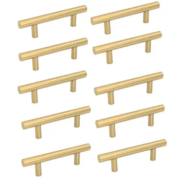

3in Hole Centers Brushed Brass Cabinet Drawer T Bar Kitchen Pull Cupboard Door Handle ,5in Overall Length (10Pcs)