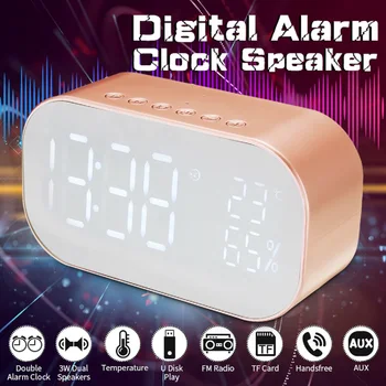 

Portable LED bluetooth Speaker Wireless Loudspeaker Mini Dual Alarm Clock 3D Stereo Music Surround Support FM USB AUX Speaker