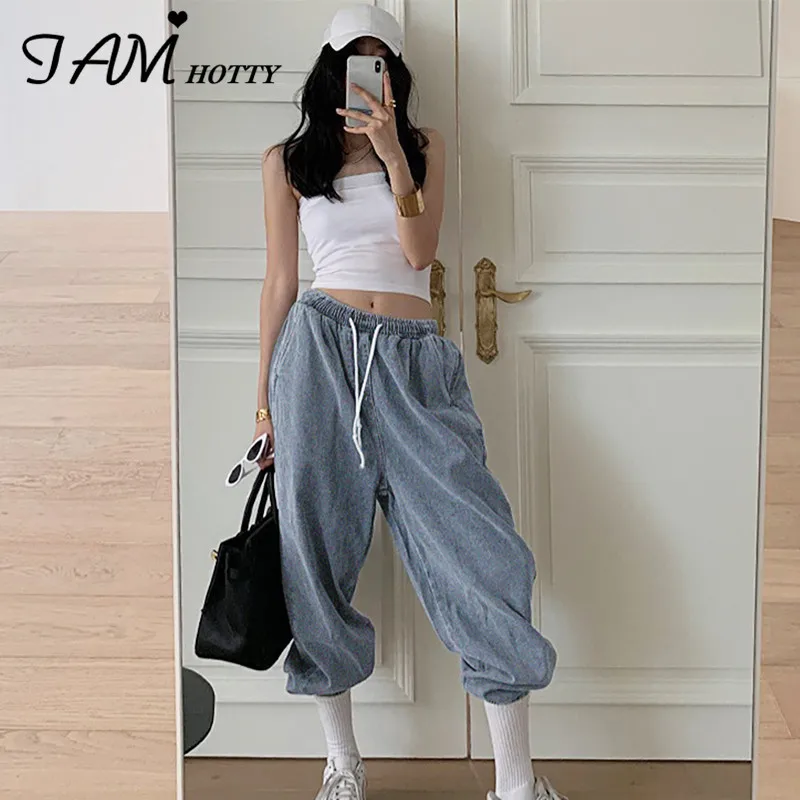 

Wide Leg Harem Jeans Women Vintage Hip Hop High Waist Solid Blue Boyfriend Mom Denim Joggers Streetwear Baggy Jeans 2020Iamhotty