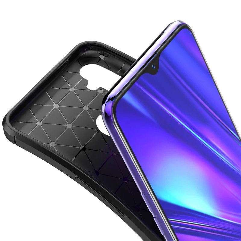 Чехол для Realme 5 Pro роскошный чехол из волокнистой кожи деловой ТПУ и силикона