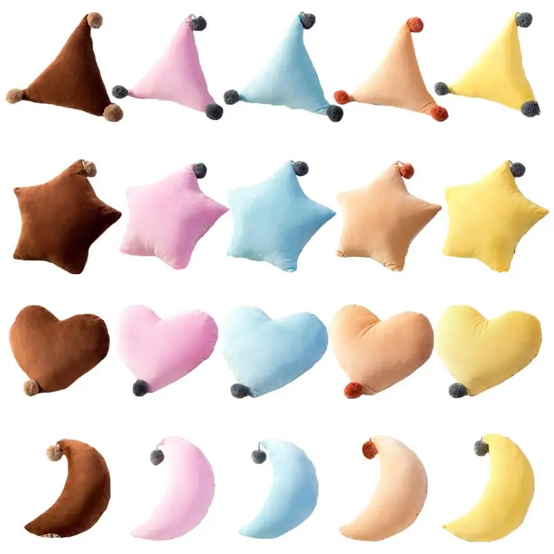 

1PC Triangle Star Love Heart Moon Pattern Solid Color Cushion Soft Cotton Plush Pillow Waist Cushions Home Room Decorat
