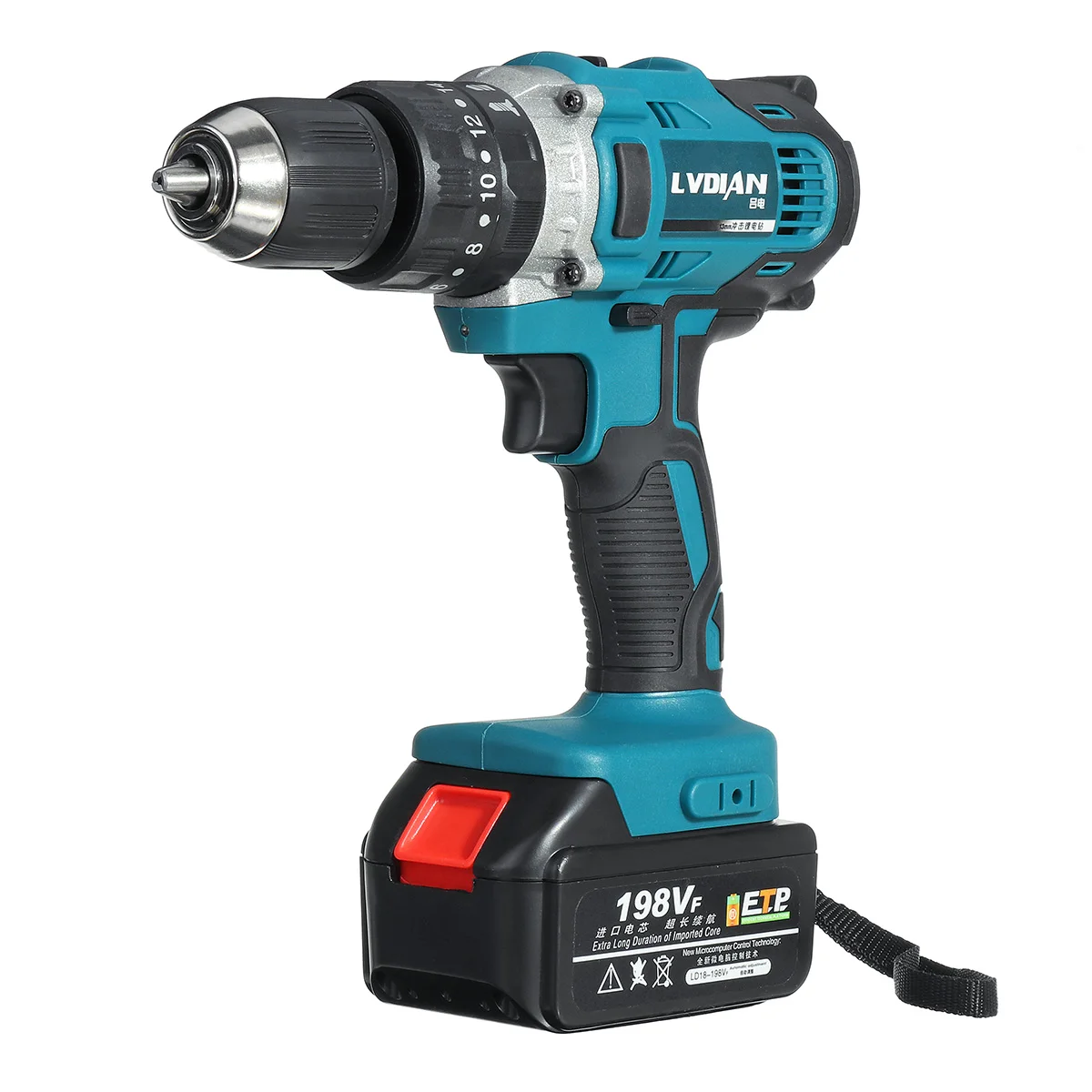 

3 In 1 198VF Cordless Electric Drill 2-Speed Impact Hammer Drill Screwdriver With 1X Rechargeable Lithium-Ion Battery Power Tool