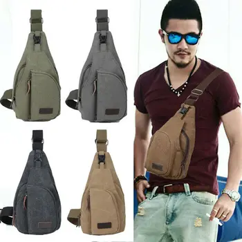 

2020 Men Canvas Sling Bag Chest Crossbody Messenger Shoulder Travel Sports School Bag