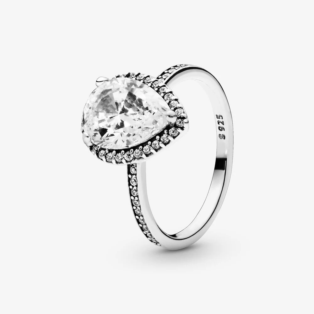 Crystal Authentic 100% 925 Sterling Silver Women Rings Sparkling Teardrop Halo Ring for Engagemen Anniversary DIY Jewelry | Украшения и