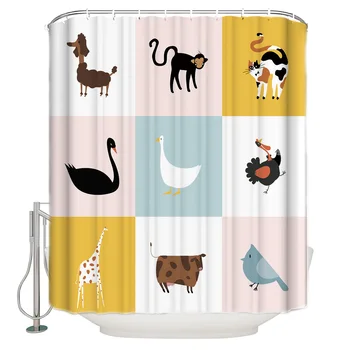 

Shower Curtain Waterproof Polyester Fabric Shower Curtain Splice Cartoon Animals Background