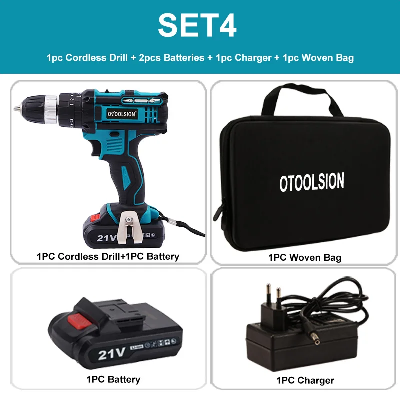 SET4 (2 pc battery) 21 в ударная шуруповерт дрель Беспроводная Дрель 1.5Ah батарея 45N. m электрическая дрель-шуруповерт ударная ручная дрель - Цвет: SET4 (2 pc battery)