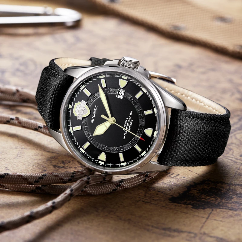 Luxury Brand Men Automatic Watch Sapphire ArmyGreen Military Mechanical Watch for Men Canvas Relogio Masculino 2021 H3aa66985c02b443caef0667417ef700aJ