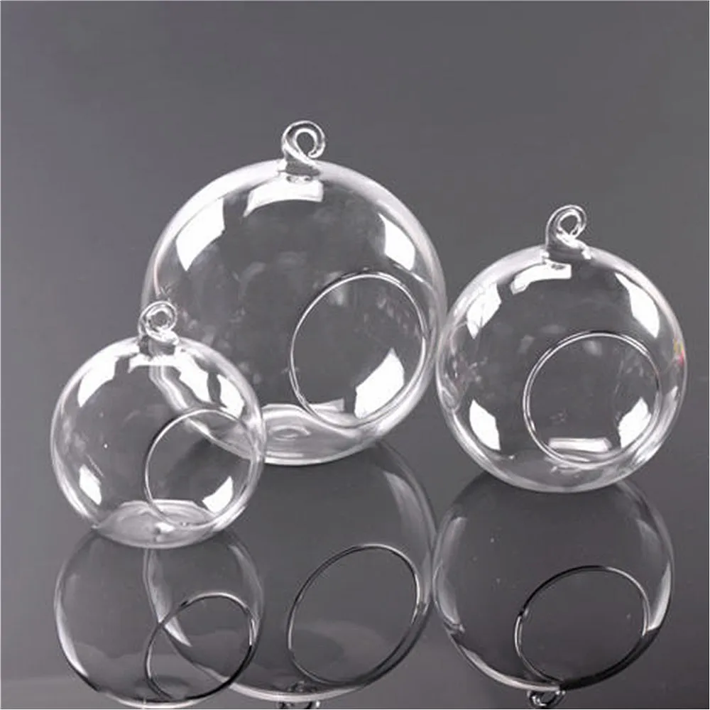 Hanging Glass Candle Holder 1pc 8/10cm Clear Ball Tealight Globes Terrarium Wedding Candlestick Vase Home Bar Decor
