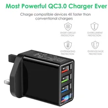 Chargeur mural Hub USB à 4 ports QC 3.0, adaptateur de téléphone pour IOS et Android, charge rapide, prise britannique, 23 juin