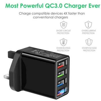 

4 Port USB Hub Wall Charger Adapter Phone Charger for IOS and Android Phone QC 3.0 Fast Quick Charger UK Plug 20JUN 23