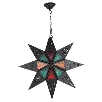 

Tiffany's Bedroom Decoration Glass Lamp Mediterranean Cafe Dining Room Lamp Bar Creative Iron Star Chandelier