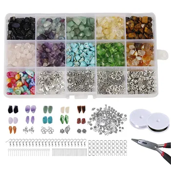 

1 Set Irregular Chips Stone Beads Kit with Ear Wire Spacers Pendants String Jump Rings for DIY Jewelry Earring LBShippin