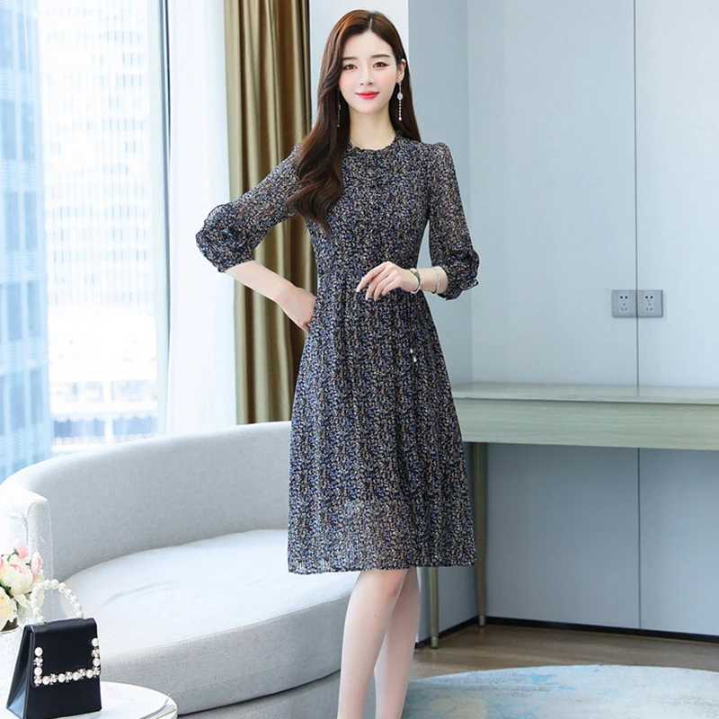 2024 New Elegant Bodycon Party Vestidos Womem Floral Chiffon Casual Beach Midi Dress Autumn Winter Korean Vintage Dress Clothes 5