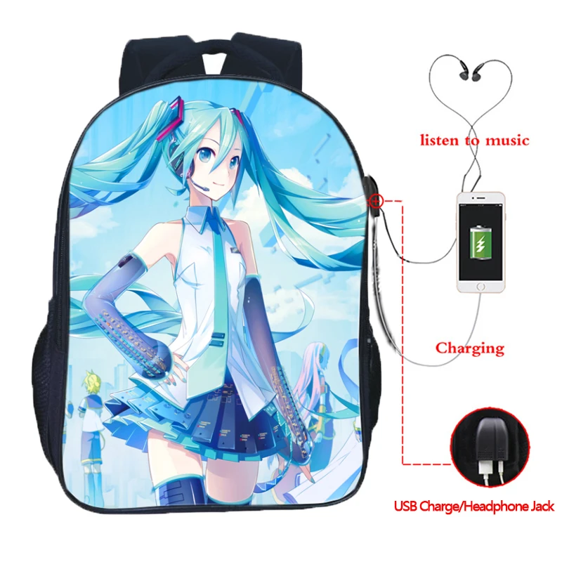 15 Лидер продаж Высокое качество VOCALOID Hatsune Miku usb зарядка модный рюкзак для путешествия рюкзак для учеников, мальчиков и девочек школьная сумка - Цвет: 15