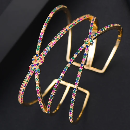GODK Ювелирная коллекция Роскошные серьги из Кубического циркония браслет кольца Модные женские ювелирные наборы для девочек - Окраска металла: Gold Multi Banlge