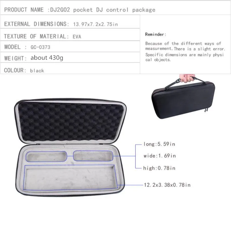 1PC Hard Case Travel Bag Professional Audio DJ Mixer Console Protector For Numark DJ2GO2 Touch Pocket DJ