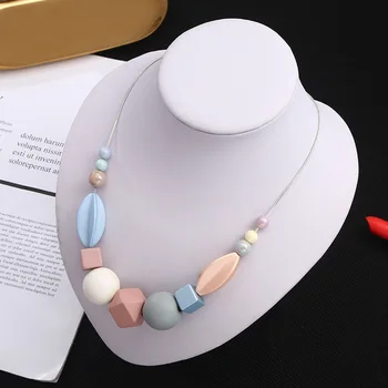 

New Women's Sweater Chain Necklace Geometric Beaded Ball Resin Necklaces Adjustable Link Trendy Woman Girl Jewelry