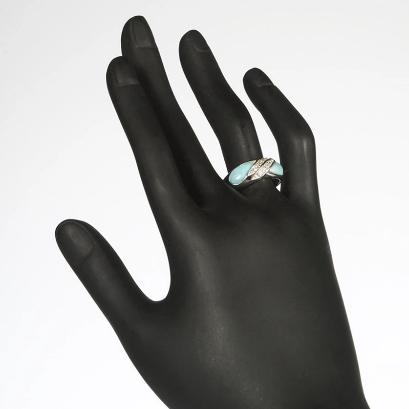 Eulonvan Роскошные Larimar, натуральный камень, серебро 925 пробы, свадебные кольца, ювелирные изделия и аксессуары для женщин, Berserk S-3800, Размер 7, 8