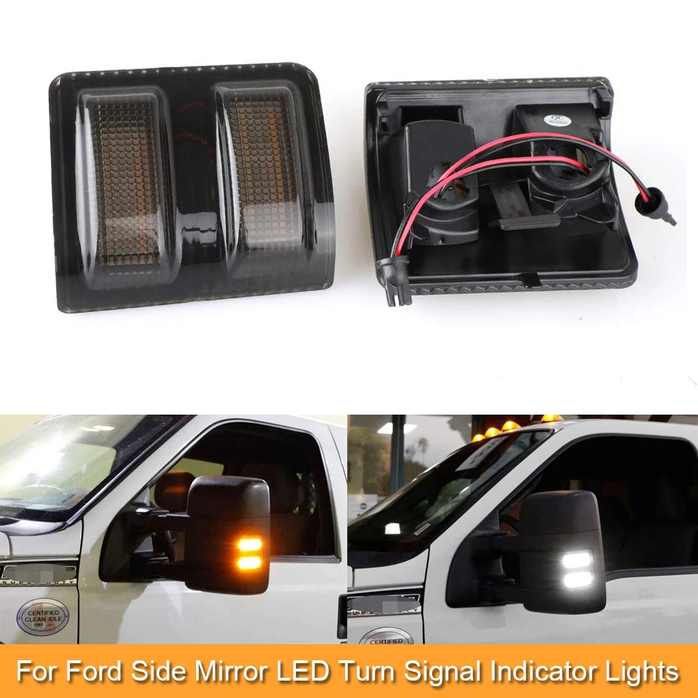 

2PCS Smoked Lens Amber LED Side Mirror Marker Lamps For Ford F150 F250 F350 F450 F550 Car styling indicator white yellow light