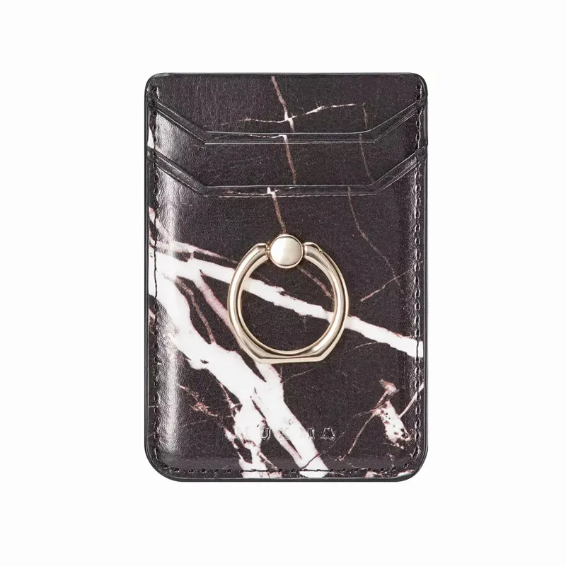 Marble-Black Кожаный держатель для карт Стикеры 3M клей отделением для кредитных карт чехол-накладка для мобильного телефона Карманный Кошелек Чехол Стикеры телефон подставка Suporte - Цвет: Marble-Black