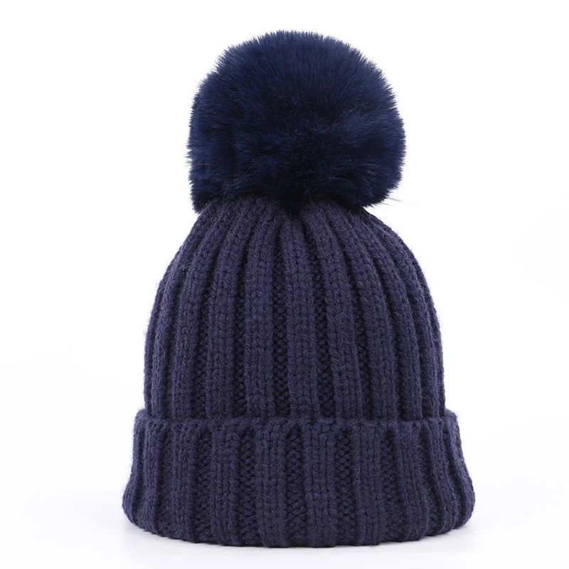 Navy 2 Новые детские вязаные шапочки с помпоном, шапка, шарф, комплект из 2 предметов, зимние мягкие шарфы с капюшоном для мальчиков и девочек, однотонная детская шапка - Цвет: Navy 2