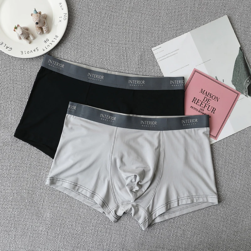 Black-Grey Мужское нижнее белье, боксеры, шорты, бесшовный модальный, мужские, s квадратные трусы, одноцветные, 2 штуки, сексуальные мягкие шорты, нижнее белье, боксеры - Цвет: Black-Grey