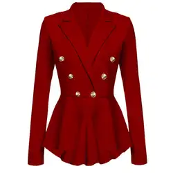 Женский блейзер сплошного цвета с кнопками, пальто с длинным рукавом, приталенный осенний костюм, куртка