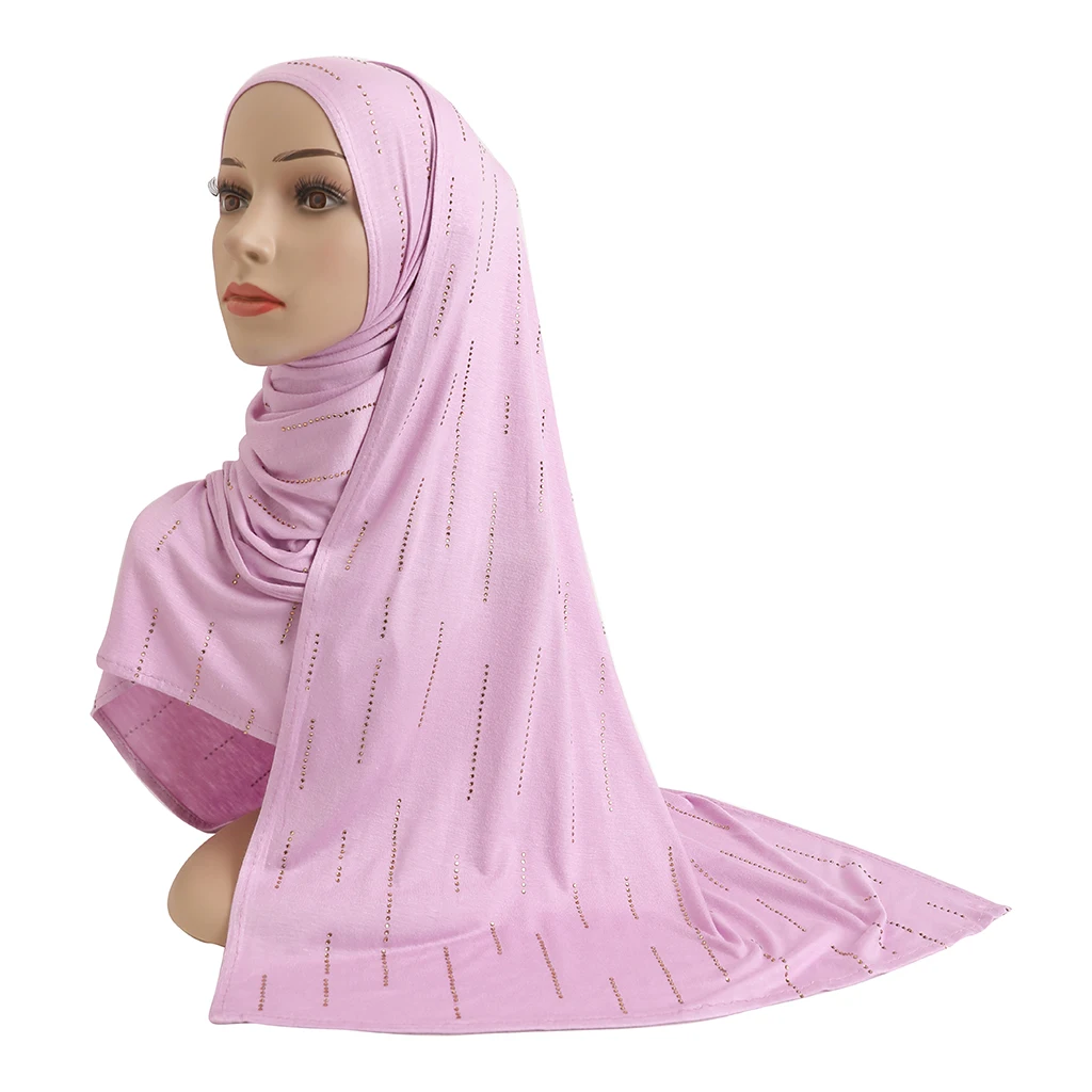H205 모달 코튼 저지 라인 석이있는 부드러운 롱 스카프 직사각형 Hijab 레이디스 헤드 스카프 목도리 여성용 보닛 모자 모자