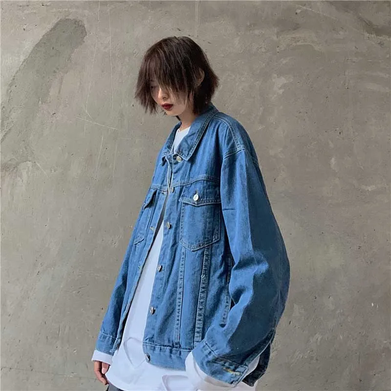 NiceMix джинсовая куртка женские свободные пальто с длинными рукавами Boyfriend Harajuku Весна Осень Новые джинсовые пальто женские высокого качества