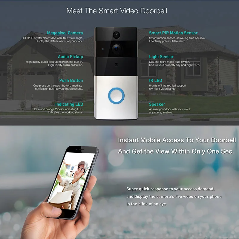 

Smart peephole viewer easy installed door bell wireless peephole camera with motion sensor
