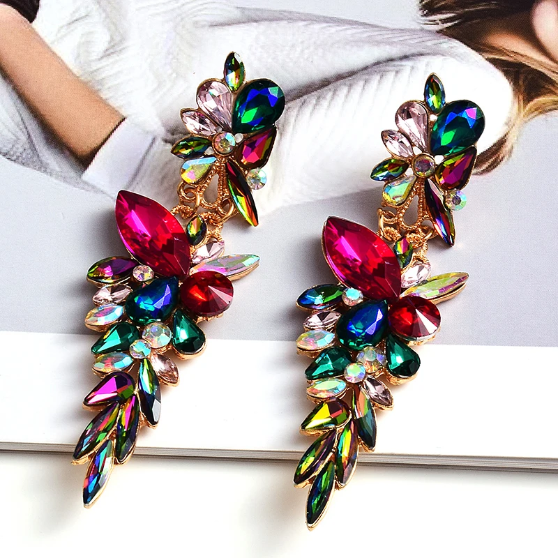 Long Classic Colorful Crystal Dangle Drop Vintage Pendant Earrings 1