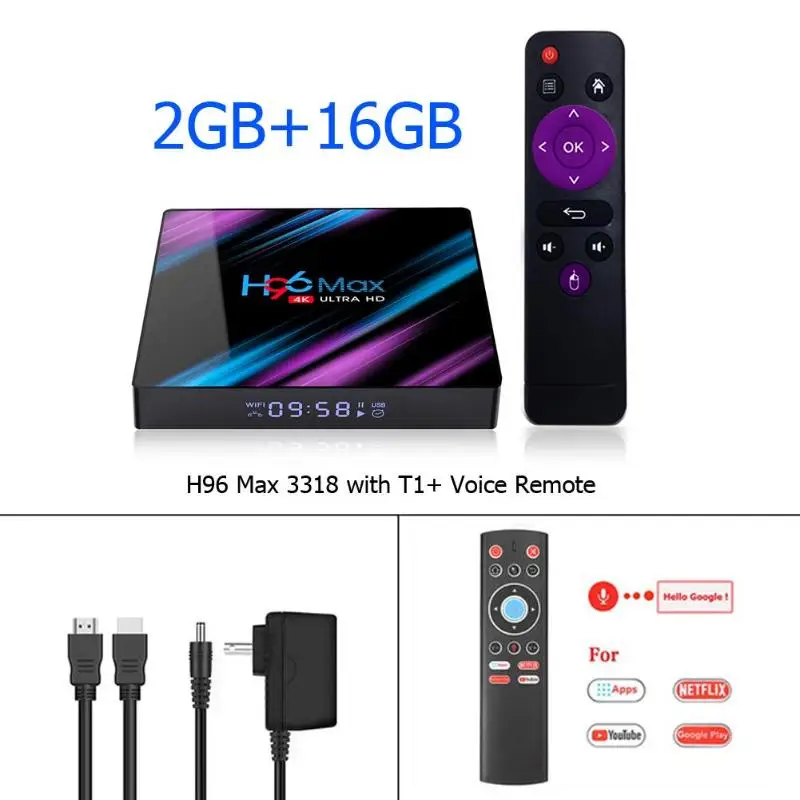 H96 Max-3318 tv Box 2G+ 16G Android 9,0 WiFi телеприставка w/T1+ Fly Air mouse